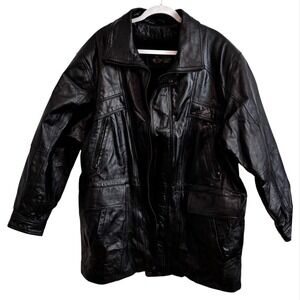 Vintage Leather Jacket Mens L Black Biker Cargo Lined Bad Boyz Hip Hop Steampunk